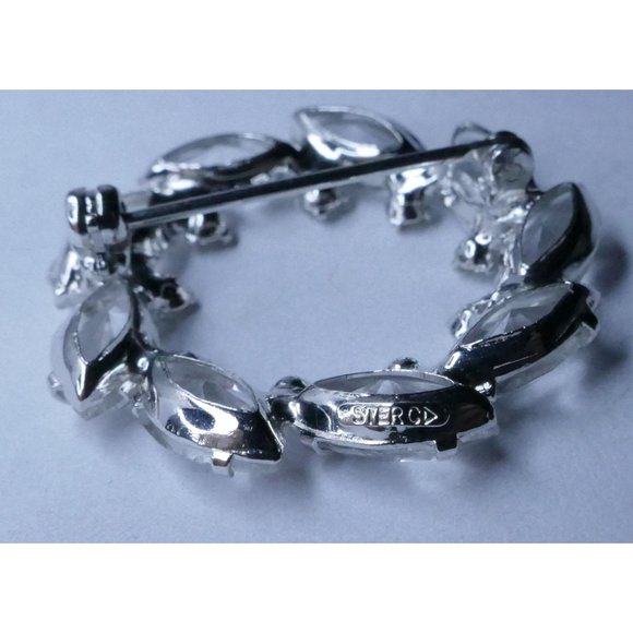 Sterling Silver Circle Brooch With Clear Crystals Marked STER CD - Picture 3 of 11